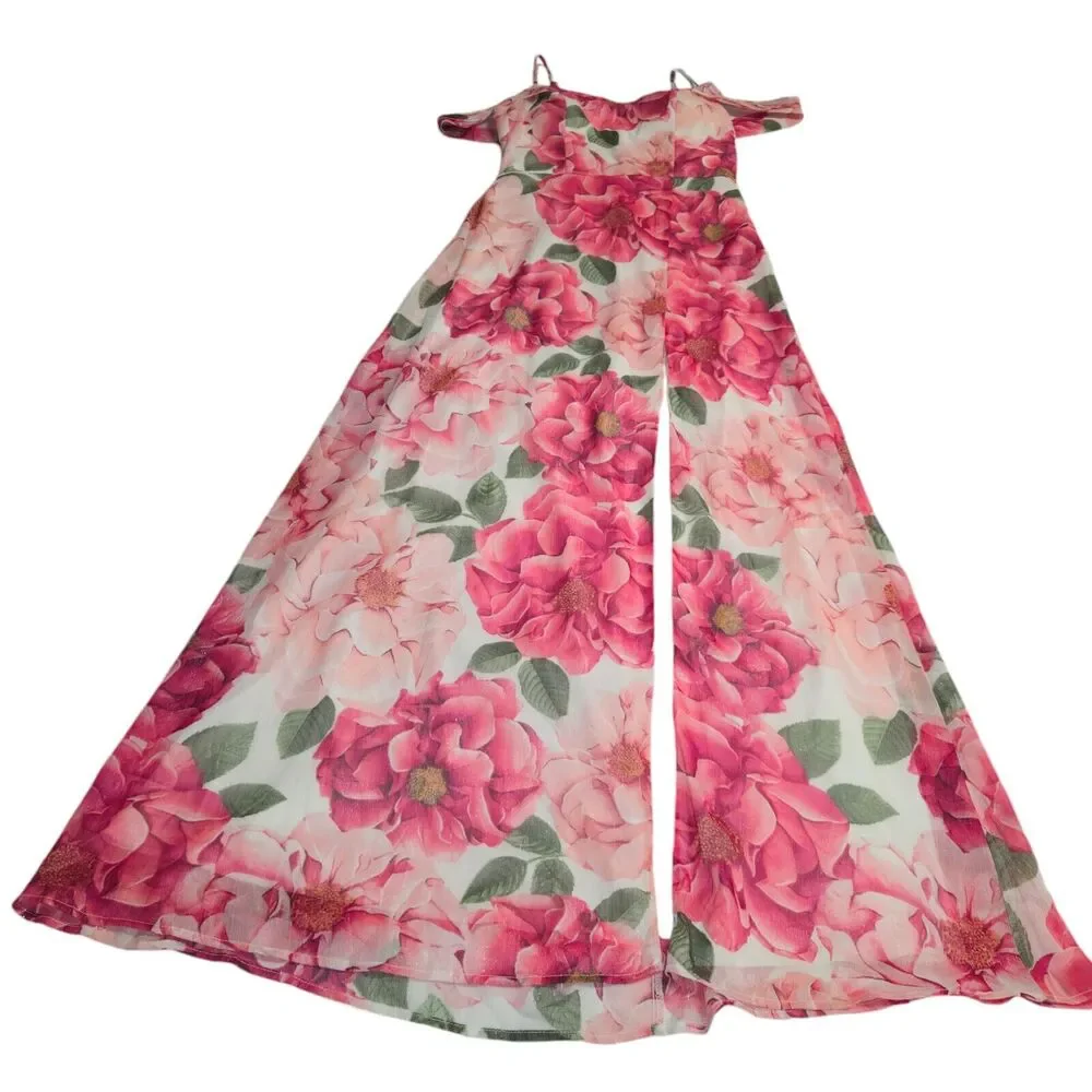 Crystal Doll Women Size‎ 5 Dress Floral Padded Pink Peony Slit Sleeveless Lined